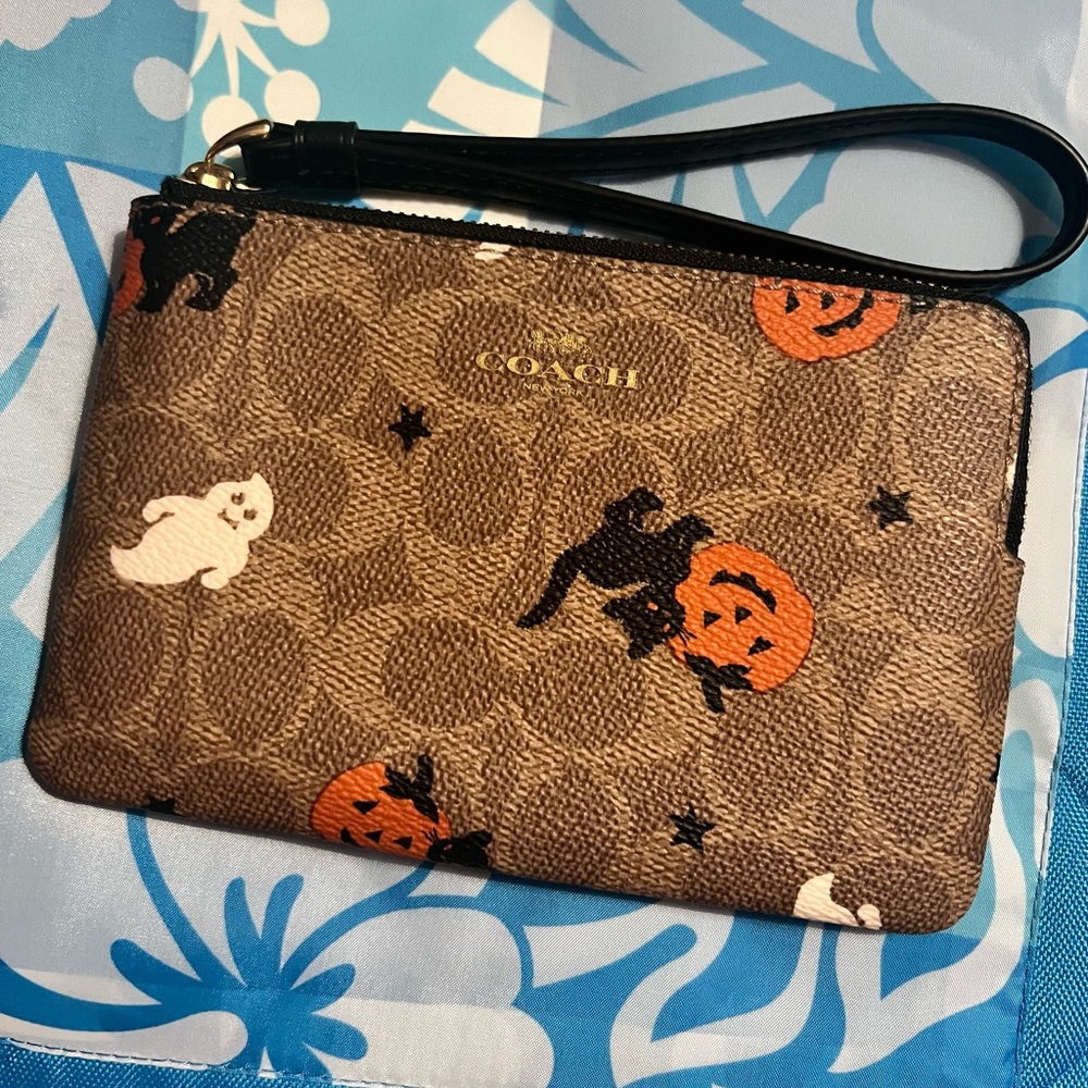 Coach Brown Wristlet with Halloween Motif